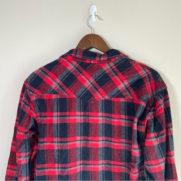 Just Keep Livin' Plaid Flannel Button Down Long Sleeve Shirt Cotton Red Medium - Picture 5 of 7